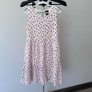 Zunie Sleeveless Dress, White with Pink Roses, Girls Size Large (14/16)